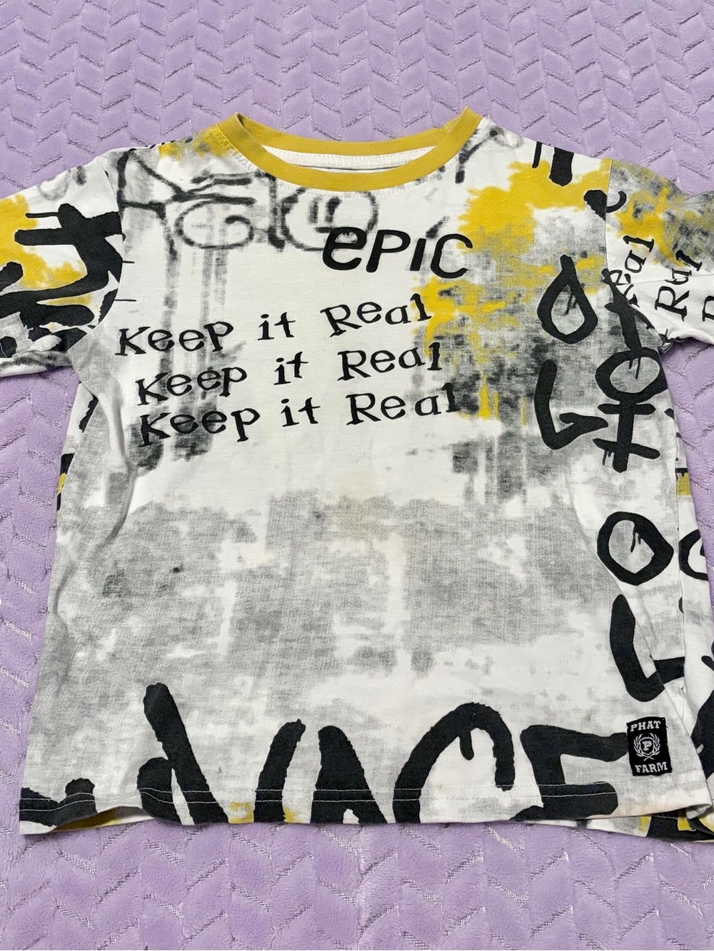 Phat Farm Yellow, Black and Gray 'Epic Keep It Real' Graphic Tee